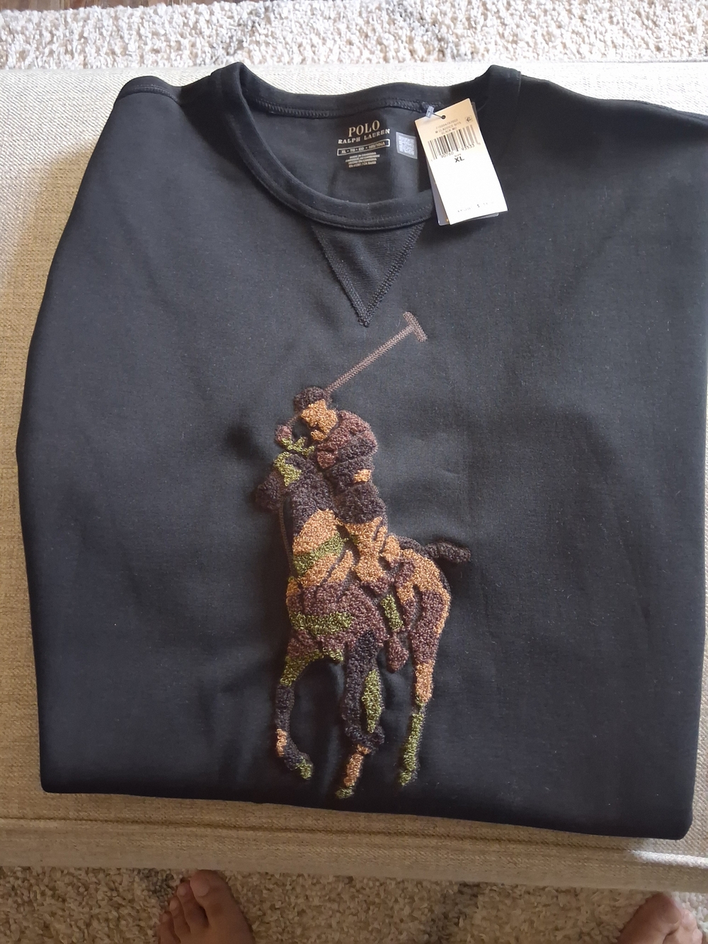 Polo by Ralph Lauren Men's Black Crewneck Sweatshirt with Large Polo Player